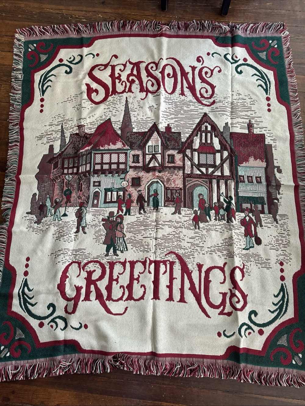 Winter Holiday Village Throw Blanket 58”X 45” Tapestry Season Greeting USA Made